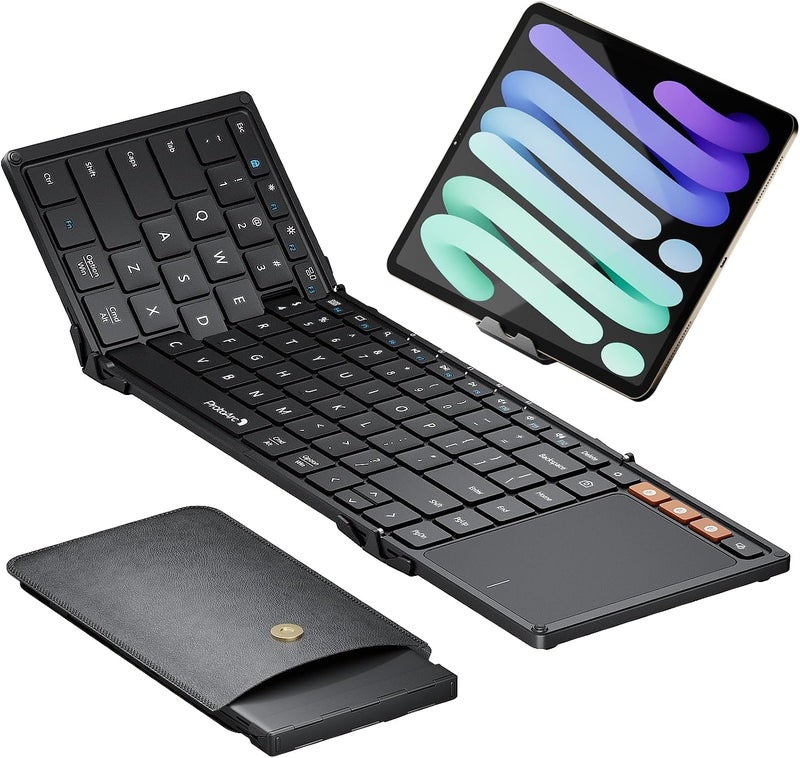 ProtoArc Foldable Keyboard with Touchpad, XK01 TP Folding Portable Keyboard, Full Size Keys, Large Trackpad Bluetooth Travel Keyboards for Laptop PC Tablet - Black - Image 1